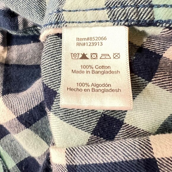 Bea Jachs Girlfriend Blue Gray Plaid Flannel Shirt Pearl Snap Buttons Western XL - Picture 10 of 13